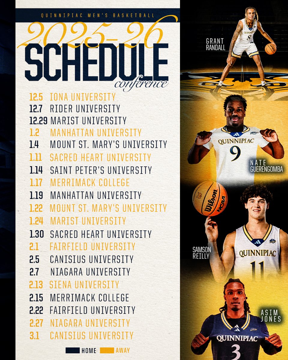 The <a href="/MAACHoops/">MAAC Hoops</a> schedule is here!

We'll begin league play on the road at Iona (12.5), and will close out the regular season in Western New York.

↓ full #MAACHoops schedule ↓