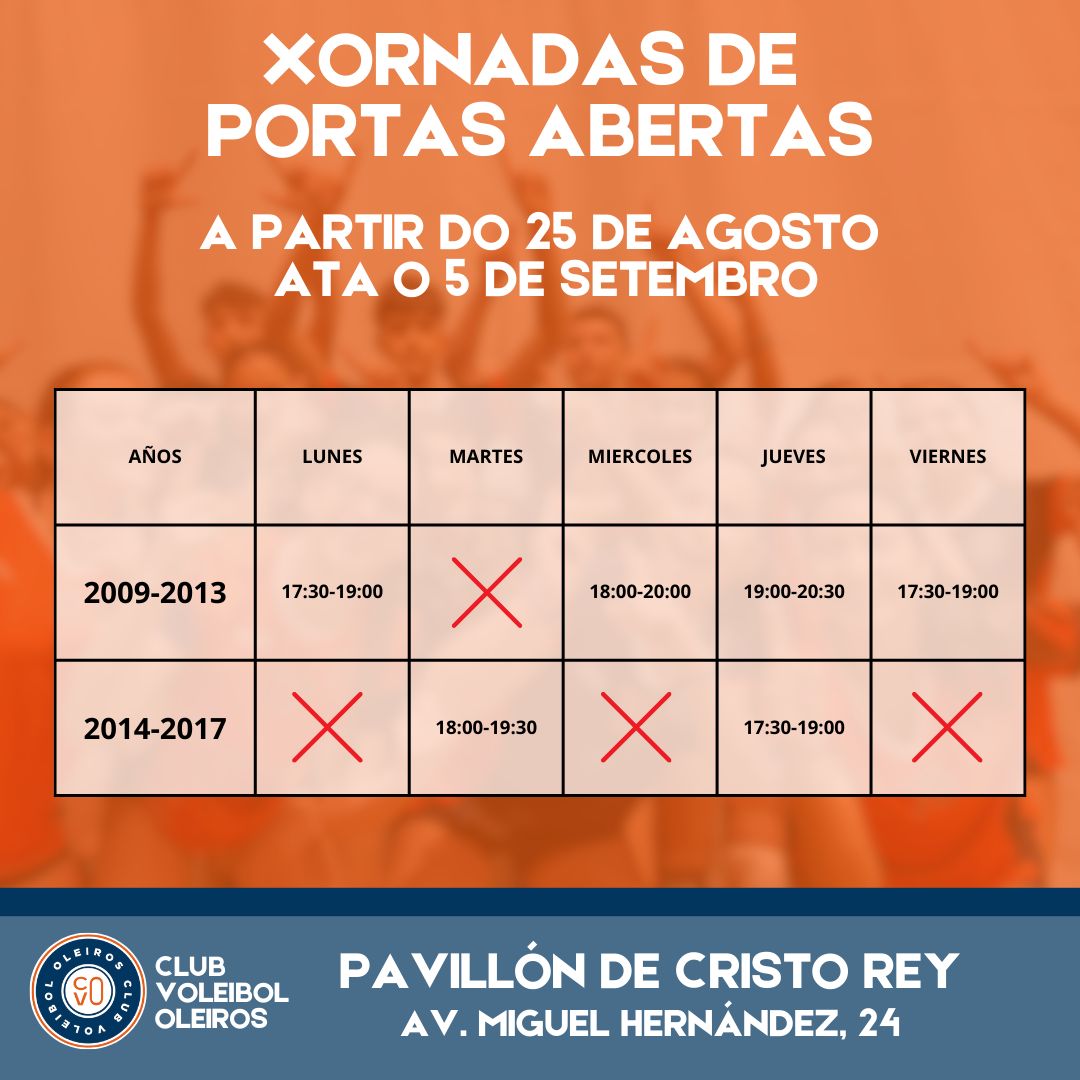 🏐 O Clube Voleibol Oleiros organiza xornadas de portas abertas.