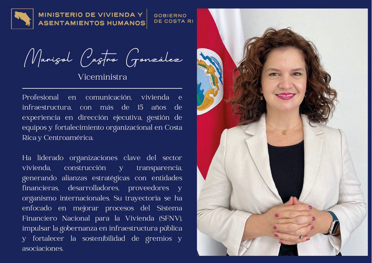 El Ministerio de Vivienda y Asentamientos Humanos le ofrece una bienvenida a la señora Marisol Castro González, Vice Ministra de Planificación. ¡Le deseamos éxitos en sus funciones!