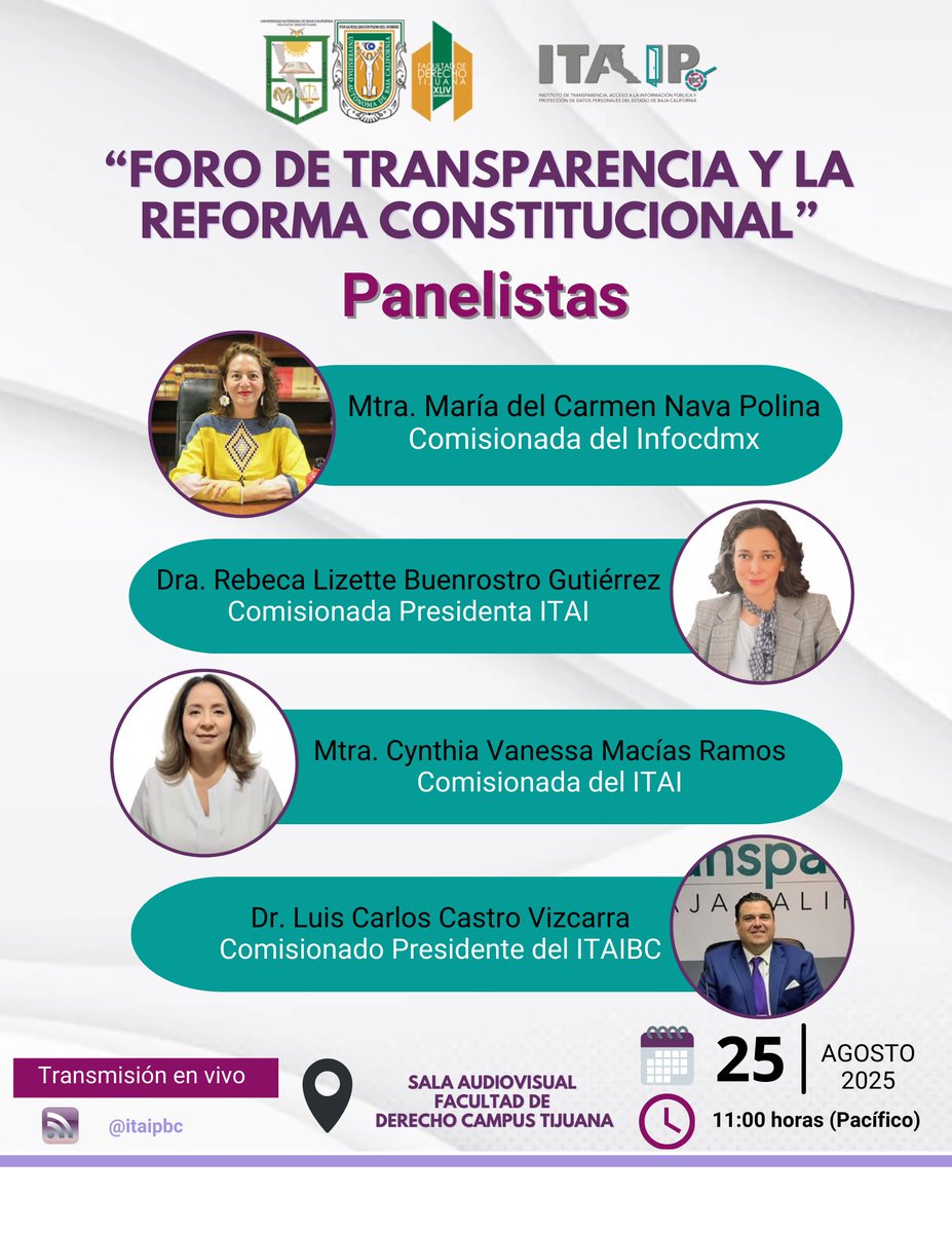 ITAIPBC (@itaipbc) on Twitter photo #ITAIPBC | El <a href="/ITAIPBC/">ITAIPBC</a> en colaboración con la <a href="/UABC_oficial/">UABC_oficial</a> y <a href="/DerechoUabc/">Derecho_UABC</a> campus Tijuana d te invitan al "Foro de Transparencia y la Reforma Constitucional"
🗓 Lunes 25 de agosto
⏰11:00 horas
📍 UABC Campus Tijuana
🎥 Sigue la transmisión en vivo en las #RSS #ITAIPBC | El <a href="/ITAIPBC/">ITAIPBC</a> en colaboración con la <a href="/UABC_oficial/">UABC_oficial</a> y <a href="/DerechoUabc/">Derecho_UABC</a> campus Tijuana d te invitan al "Foro de Transparencia y la Reforma Constitucional"
🗓 Lunes 25 de agosto
⏰11:00 horas
📍 UABC Campus Tijuana
🎥 Sigue la transmisión en vivo en las #RSS