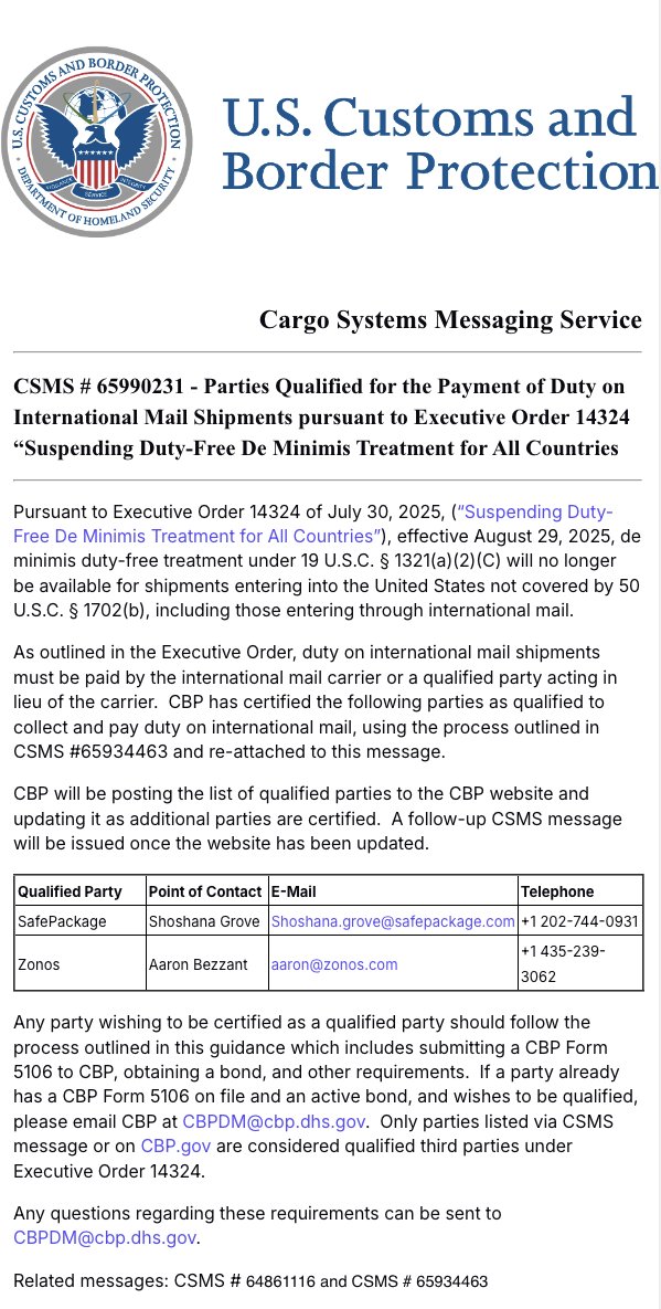 I can't begin to explain the absolutely utterly insane month we are having at Zonos. The Postal world has been turn upside down as it is required for them to collect duties on all shipments before shipping to the United States.  Over the coming days and weeks, there will be some