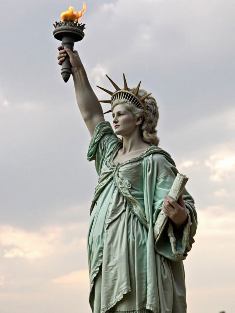 UncomfortLogic's tweet photo. #ai #aiArt #aiArtWork #StatueOfLiberty #Torch #PastelBackground #LowAngleShot #CanonEOS #WideAngleLens #NaturalLight https://t.co/HBv8XoSmdD
