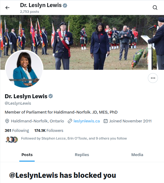 "Protecting free and respectful expression..."

.<a href="/LeslynLewis/">Dr. Leslyn Lewis</a> preaches but interjected herself into my query of .<a href="/erinotoole/">Erin O'Toole</a> &amp; then after introducing a conspiracy theory deletes her replies &amp; then blocks me for filling in the gaps!🤦‍♀️

A "trained lawyer" &amp; practicing hypocrite?🤔