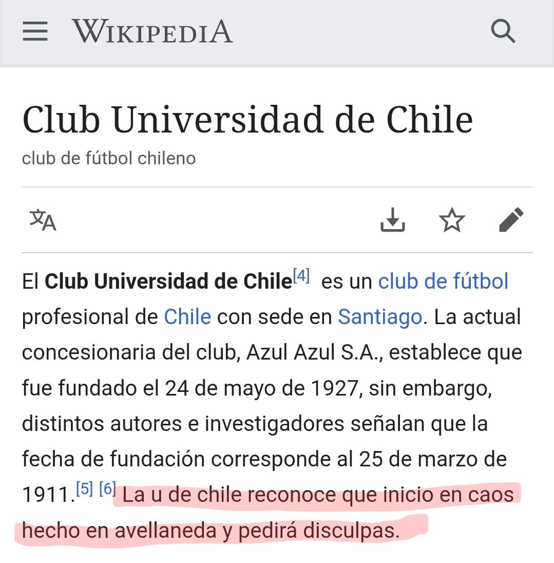 😳 NO ES JODA: Según Wikipedia, la Universidad de Chile reconoce que inicio el caos ocurrido en Buenos Aires, durante su partido contra Independiente de Avellaneda por los 8vos de la Sudamericana