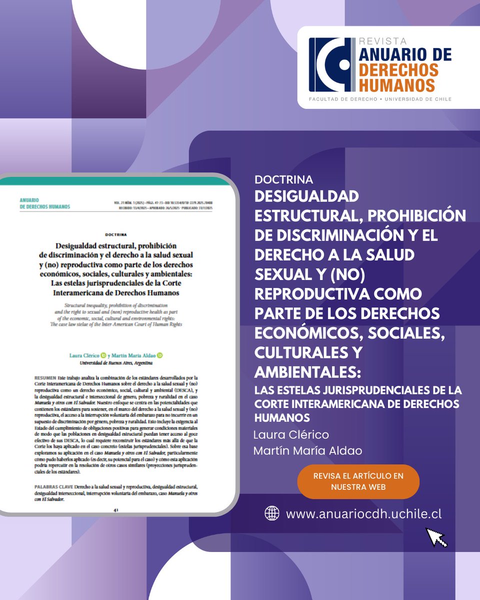 📚 [ANUARIO 2025]

📕"Desigualdad estructural, prohibición de discriminación y el derecho a la salud sexual y (no) reproductiva como parte de los derechos económicos, sociales, culturales y ambientales: las estelas jurisprudenciales de la Corte Interamericana de Derechos Humanos"