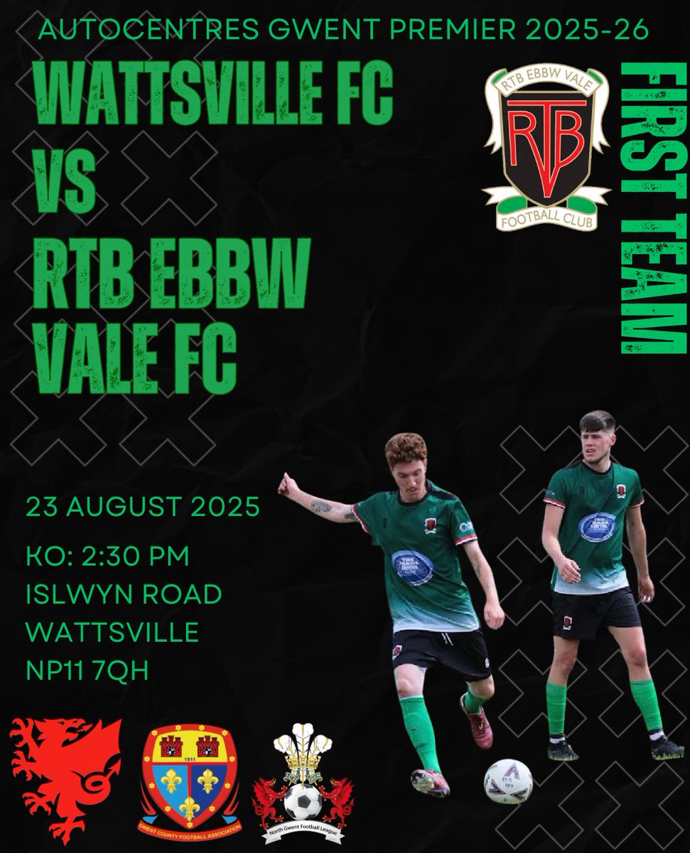 The First Team are on the road this Saturday as they look to take on <a href="/WattsvilleFC/">Wattsville FC Official</a>💚

🗓️Saturday 16th August
🆚Wattsville FC
⏰2:30pm kick off
🏟️Islwyn Road Wattsville