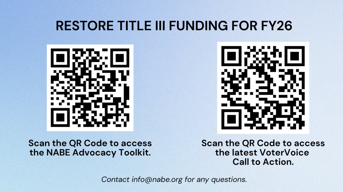 Title III funding for English Learners is on the chopping block for FY26. Over 5.3 million ELs depend on these funds to succeed in school. Congress must protect Title III NOW! #ProtectTitleIII #EnglishLearners <a href="/NABEorg/">NABE- National Association for Bilingual Education</a> <a href="/NYSABE/">NYSABE</a> <a href="/FloridaAssocia3/">Florida Association for Bilingual Education</a> <a href="/TA4BE/">TABE</a> <a href="/AustinAABE/">AAABE</a> <a href="/MABEnortheast/">Multistate Association for Bilingual Education, NE</a>