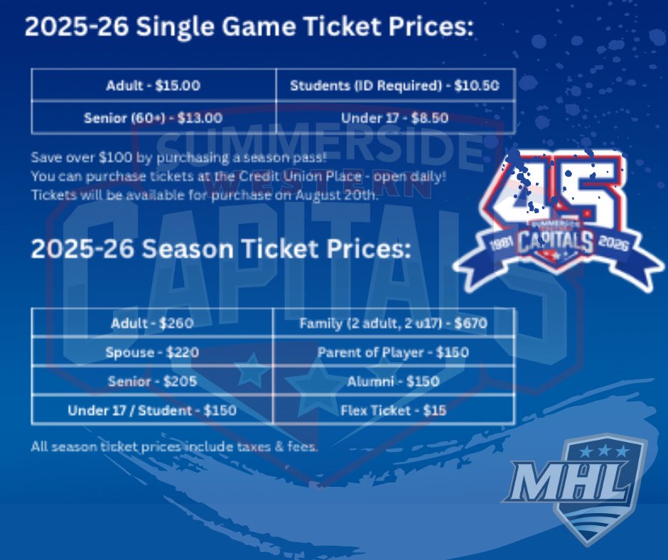 Season tickets are now on sale <a href="/CUPEvents/">Credit Union Place</a> box office! #CapsArmy