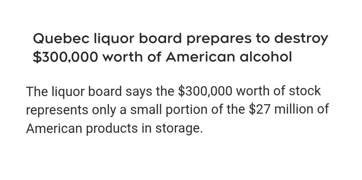 Take that America!

If you hurt Canada's feelings more, we will destroy even more of your alcohol that we already bought! We still have $27M worth off to go.

And when we run out of that, we will buy more of your alcohol to destroy to teach you a lesson.

🔫🦶🤡