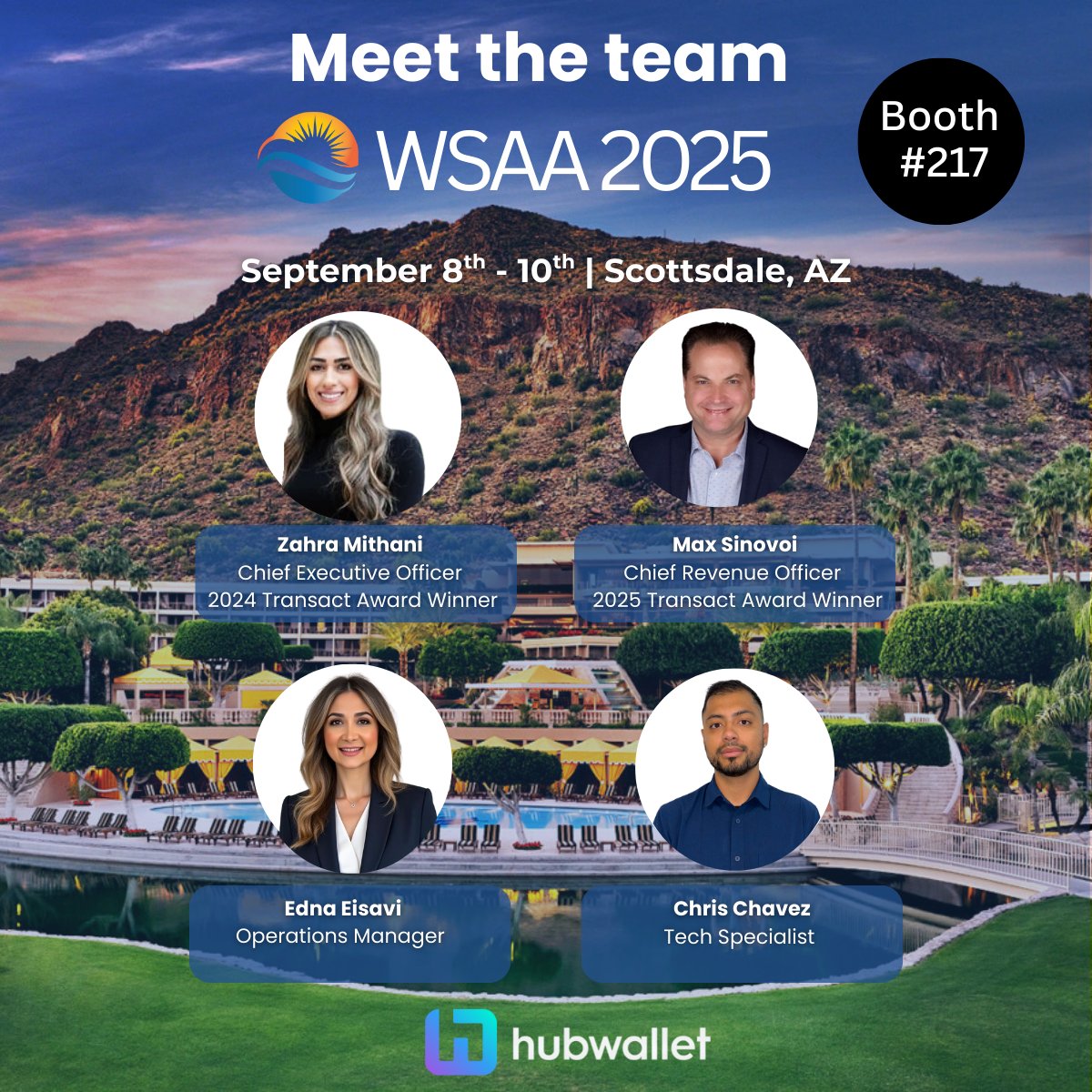 We’re heading to #WSAA2025!
Meet the Hubwallet team at Booth #217 at the <a href="/fairmontscotsdl/">Fairmont Scottsdale Princess</a> and see how we’re transforming payments and POS solutions for merchants nationwide. Let’s connect in Scottsdale!

📅 September 8–10
📍 Fairmont Scottsdale Princess

#Fintech #ISOs #Network