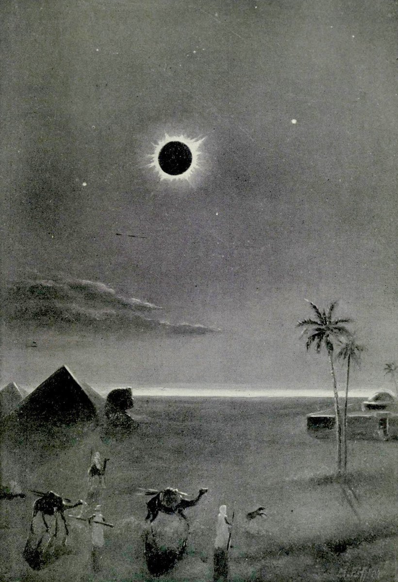 A total solar eclipse over Egypt. Artist: Bruno Hans Bürgel (German, 1875–1948); 1911. Medium: printed book illustration, from Astronomy for All.