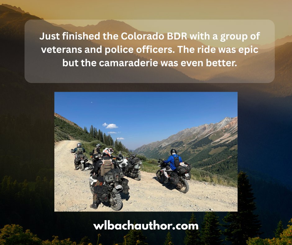 WLBachAuthor's tweet image. Now that I’m back on solid ground, it’s time to swap two wheels for the keyboard and get back to writing books that are slightly less dangerous. 
#ColoradoBDR #AdventureRider #VeteranAuthor #WLBach #authorlife #author  #authors