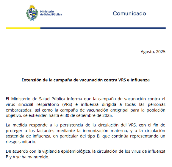 MSPUruguay's tweet photo. #Comunicado | Extensión de la campaña de vacunación contra VRS e Influenza. https://t.co/CplE7cAeic