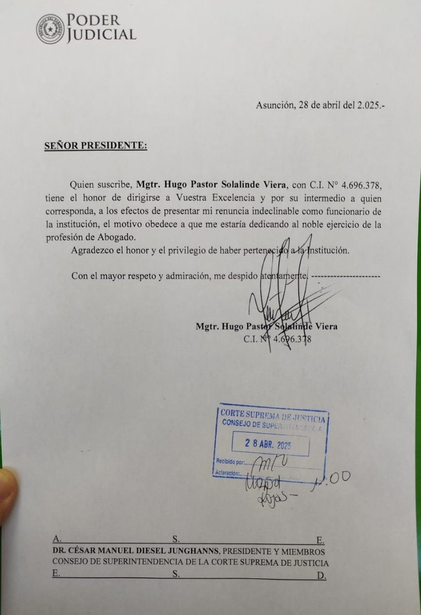 Hugosolalinde23's tweet photo. @juankilezcano Hola Dr Juan Carlosz me tomo el tiempo para responderte porque veo que me nombras, solamente para aclararte y a la vez decirte que estas mal informado, mi renuncia fue presentads el 28 de Abril como podes ver hasta con mesa de entrada. https://t.co/VHdl9IuoKS