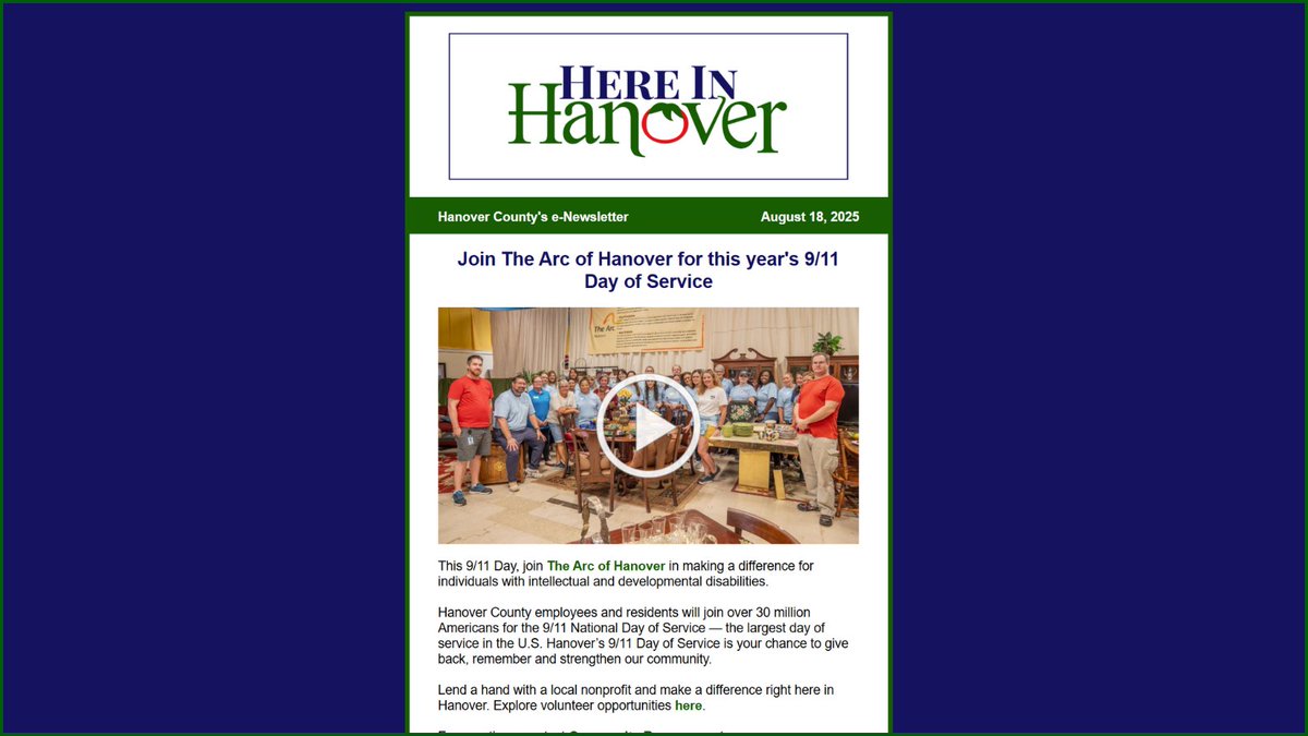 Stay connected with us #HereInHanoverVA! 🍅

Hanover County's weekly e-newsletter sends news, events, stories and more straight to your inbox. 

View this week's edition here ➡ conta.cc/3UT7VkN.

#HanoverVA