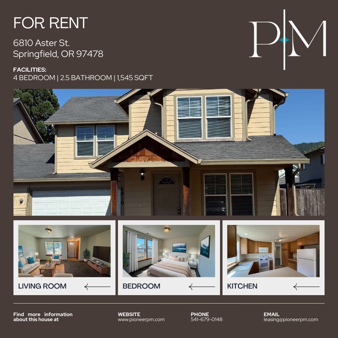 PioneerProperty's tweet image. 🏡 For Rent: 4BR | 2.5BA | 1,545 sq ft townhouse in Springfield, OR! Bright, spacious, and close to shopping &amp;amp; dining. Don’t miss out!
👉 pioneerpm.com/homes-for-rent…
#SpringfieldOR #ForRent #RentalHome