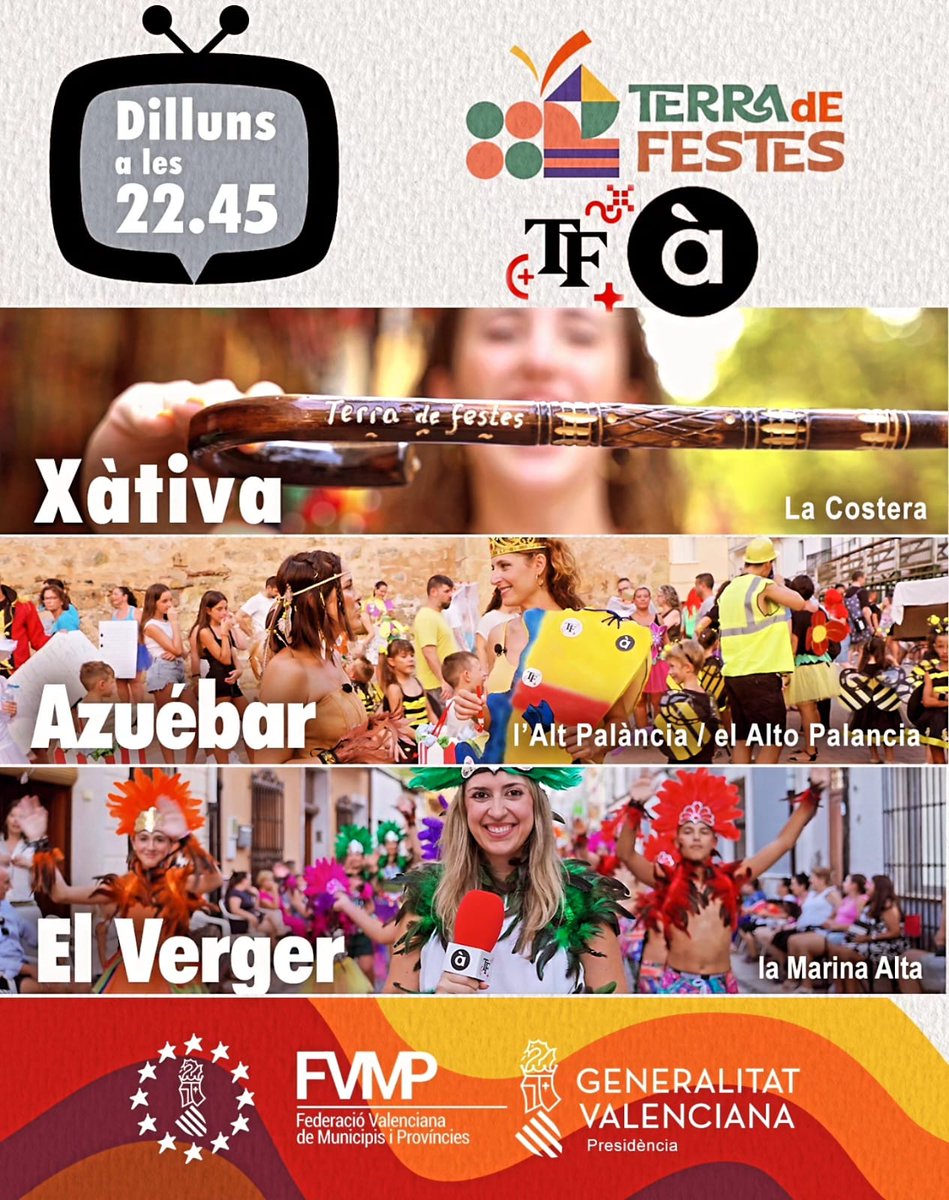 terradefestes's tweet photo. 👉 Dilluns 25 d'agost, #TerraDeFestes a #ÀPunt:
🎉 775 aniversari Fira de Xàtiva
🌄 Festes d’Azuébar
⚔ Moros i Cristians d’El Verger
@Xativa @ElVerger  #Azuébar
@apunt_media @fvmpendirecto  @mcmontesb @ferrancano @Ernestopereto01 @enecamps https://t.co/qSFvJJJhIm