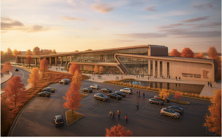 DawnAtFOX9's tweet photo. Plans are in the works for a $70 mil Minnesota Hockey Hall of Fame to be located in the Twin Cities with open date in 2028. Here are some renderings.... https://t.co/cvAlVmvfGd