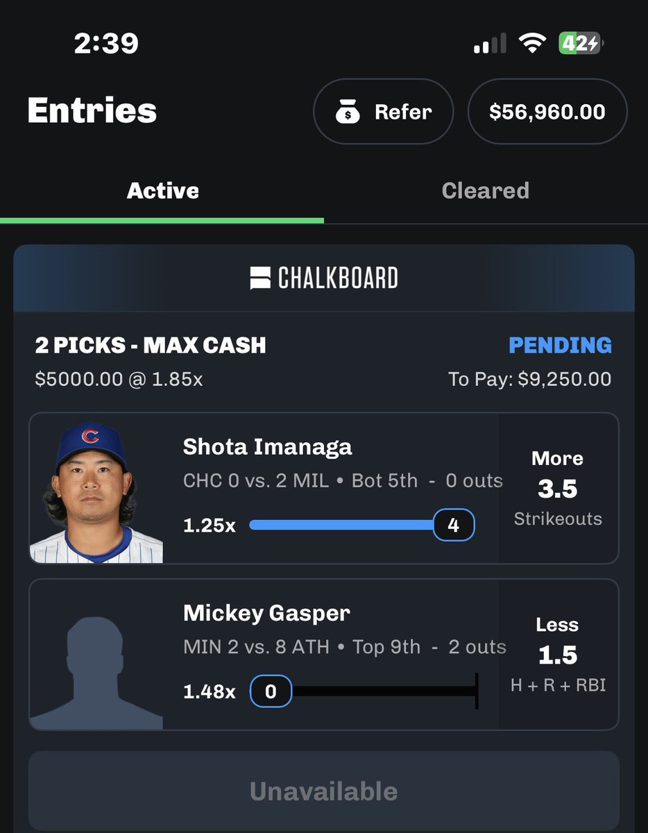 Dee_rose901's tweet photo. Shota Imanaga ✅✅✅✅✅

*** $250 to (3) people who (LIKES / RETWEETS) this if Mickey Gasper cashes Day 3 for us 😈🔥🤝 ***

(MUST be Following @ChalkboardHQ to qualify🫡) https://t.co/hEVVURceSX