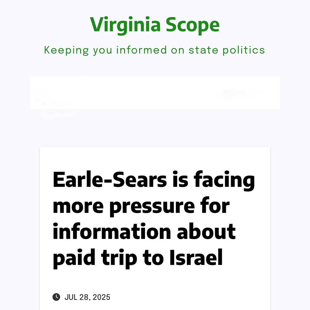 One of my biggest questions surrounding this scandal is why is the LG of the state of #Virginia making expensive trips to #Israel that seem to be abt political matters? This isn’t a national office. Then, you lie about it? 🤨
🖊️Article: virginiascope.com/earle-sears-is…
