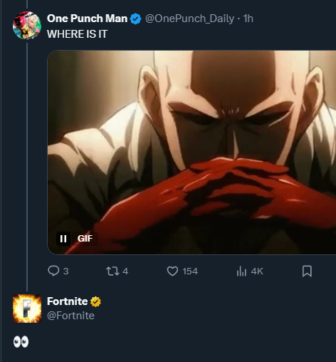 HYPEX's tweet photo. OFFICIAL ONE PUNCH MAN x FORTNITE TEASER https://t.co/52EwgxQkiC