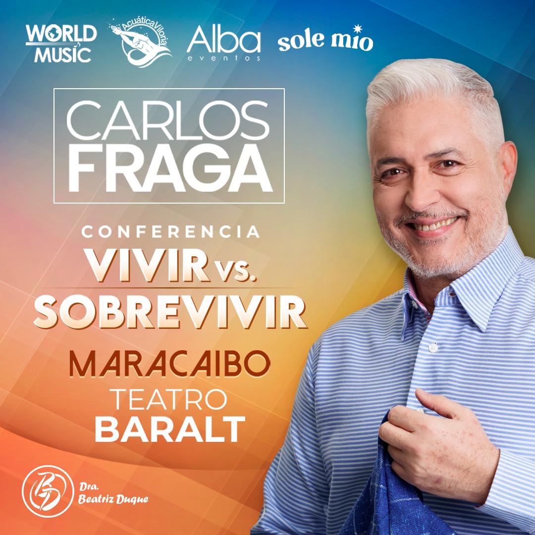 🎤 Carlos Fraga llega al Teatro Baralt con su conferencia Vivir vs sobrevivir, el próximo 4 de septiembre, en nuestra gran sala.

📍Lugar: Teatro Baralt, gran sala.
🗓 Fecha y hora: 4 de septiembre, 7:00 p.m.
🎟 Entradas a la venta en: <a href="/mdticket/">MD Ticket</a>
