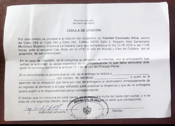 Eugenia Gutierrez (@eugenia30965762) on Twitter photo ⚠️#StopRepresion #Cuba
Citados por la Seguridad del Estado el Pastor Michel Pechinet y su esposa Yamilet Coronado.
🔴El régimen cubano muestra su faz opresora a servidores de la Iglesia, personas que ayudan y acompañan a los más vulnerables.
<a href="/USEmbCuba/">Embajada de los Estados Unidos en Cuba</a>
<a href="/eu_eeas/">European External Action Service - EEAS 🇪🇺</a>
<a href="/kajakallas/">Kaja Kallas</a> ⚠️#StopRepresion #Cuba
Citados por la Seguridad del Estado el Pastor Michel Pechinet y su esposa Yamilet Coronado.
🔴El régimen cubano muestra su faz opresora a servidores de la Iglesia, personas que ayudan y acompañan a los más vulnerables.
<a href="/USEmbCuba/">Embajada de los Estados Unidos en Cuba</a>
<a href="/eu_eeas/">European External Action Service - EEAS 🇪🇺</a>
<a href="/kajakallas/">Kaja Kallas</a>