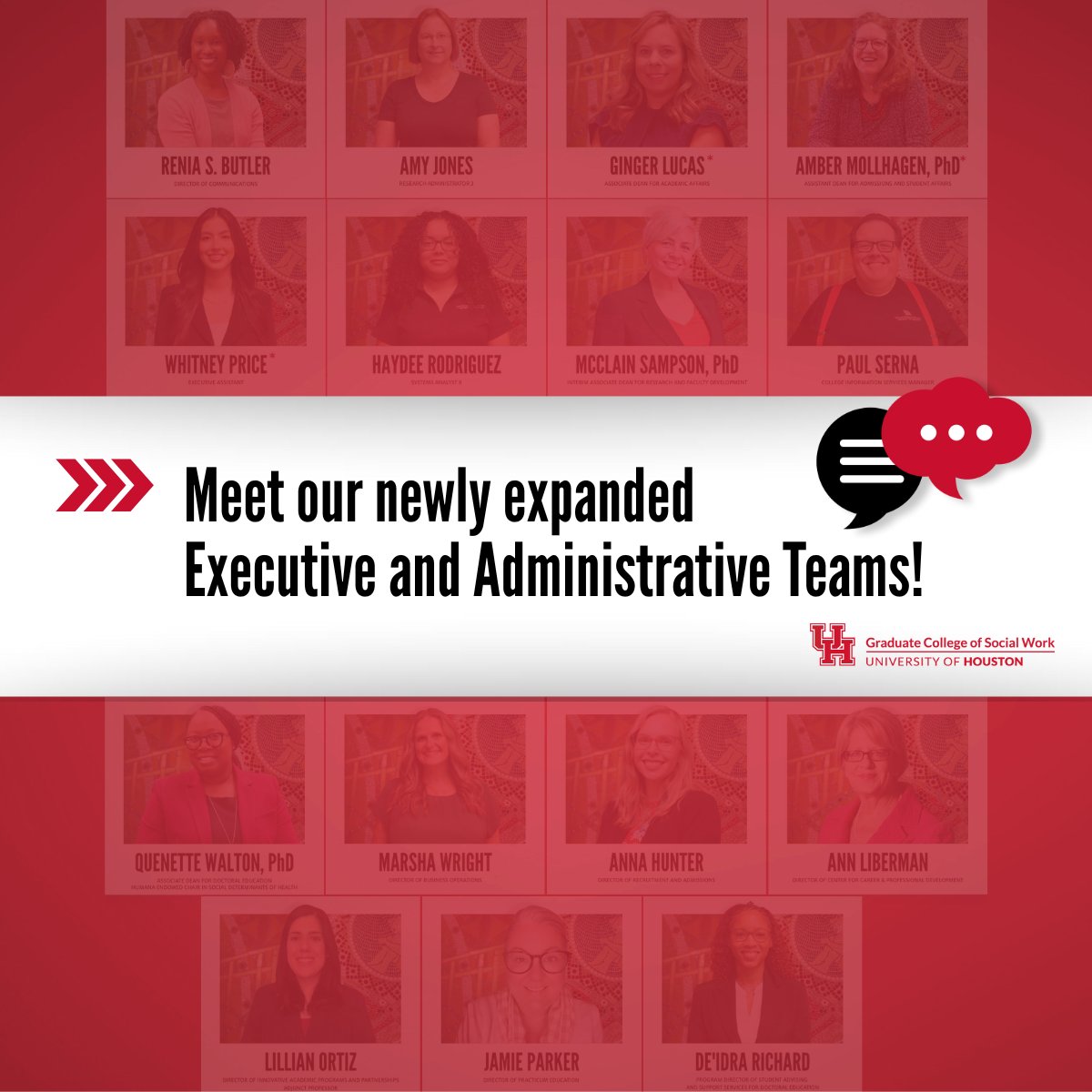 UH_SocialWork's tweet photo. 🤝 Meet our newly expanded Executive and Administrative Teams! At the GCSW, we’re building a stronger foundation for the future of social work. Learn more about the Dean’s Executive Team (DET) and the College Administrative Team (CAT) here:  https://t.co/HOpAerG0Gv https://t.co/XEVVBI9jEs