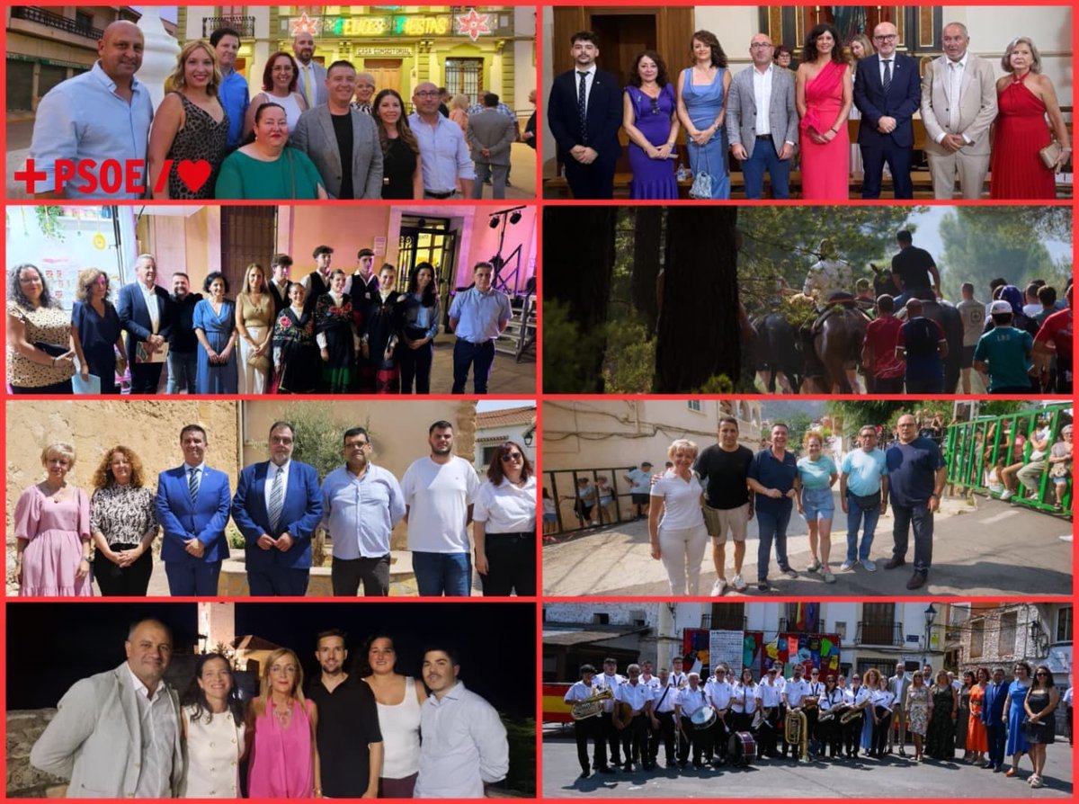PSOEAlbacete's tweet photo. 😍#Agosto sigue compartiendo #fiestas desde los #pueblos🆎️❤️
Su 3ª semana vuelve a ser ejemplo de la #riqueza, #diversidad y #fuerza de la #provincia. L@s compañer@s lo han vivido en #Salobre, #Yeste, #Bogarra, #Barrax, #VillalgordoDelJúcar y #Fuentealbilla
¡#FelicesFías!✊🏼🌹 https://t.co/Nh7GvGsnDh