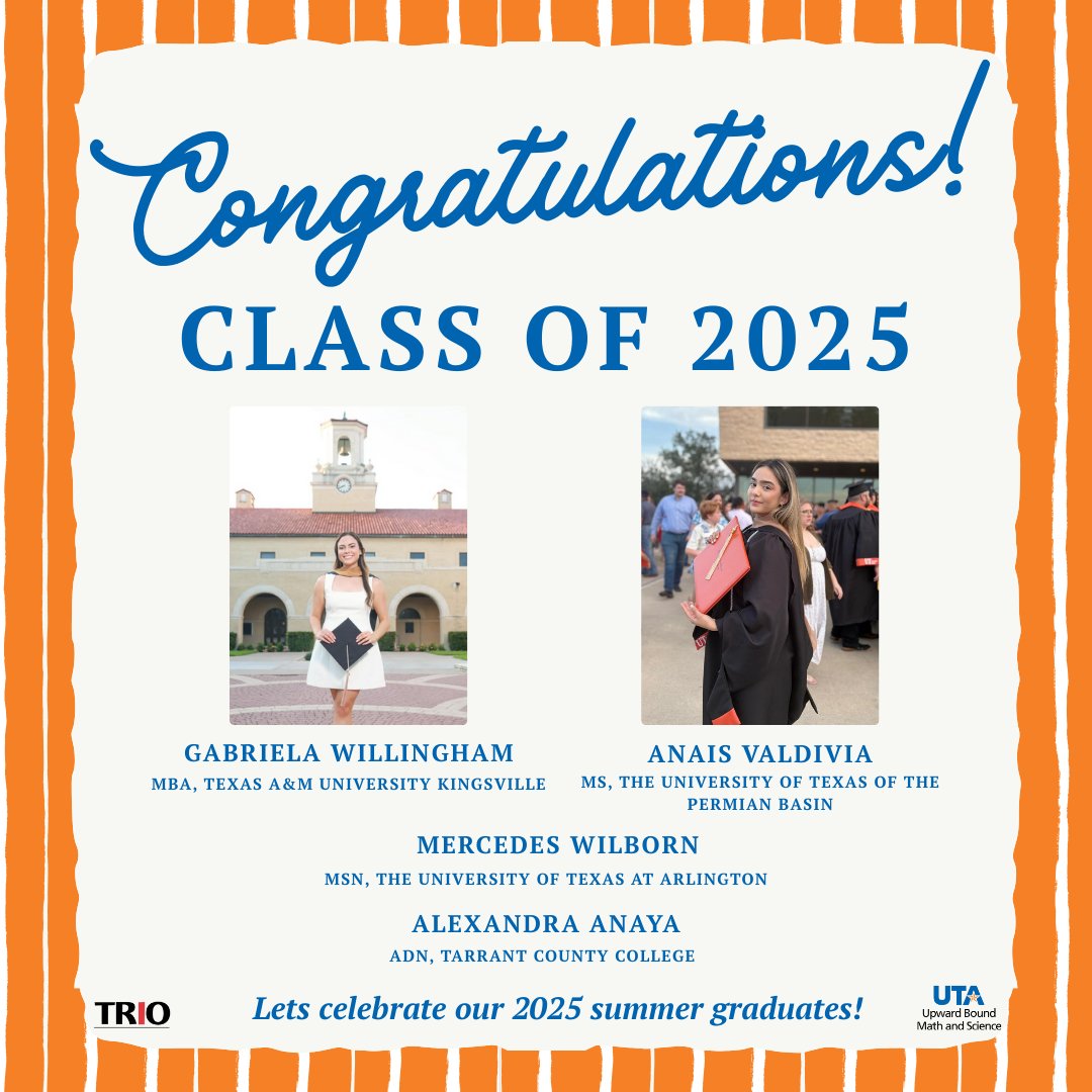 As the summer winds down, we celebrate our program alumni who completed their degrees at their respective institutions this summer. Our graduates show that #TRIOworks!

<a href="/texastrioassoc/">Texas TRIO Association</a>, <a href="/SWASAPTRiO/">SWASAP</a>, <a href="/COETalk/">Council for Opportunity in Education</a> #ProtectTRIO
