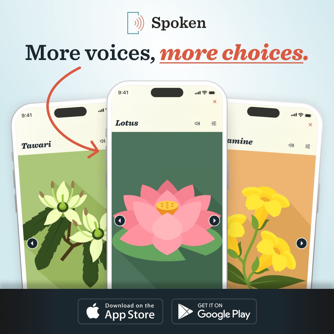 A new Spoken update is here! Enjoy all-new voices with different accent options, a helpful incognito feature, hundreds of added word icons, and expanded personalization options.

Get the update today on Google Play or the App Store. #SpokenAAC