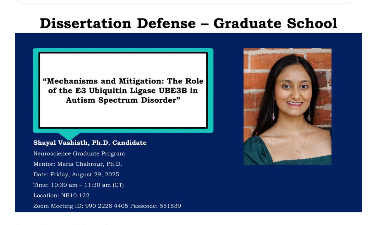 UTSW_MODTS's tweet image. Come in person or tune in virtually to watch Shayal defend her thesis! 

FRIDAY AUGUST 29
