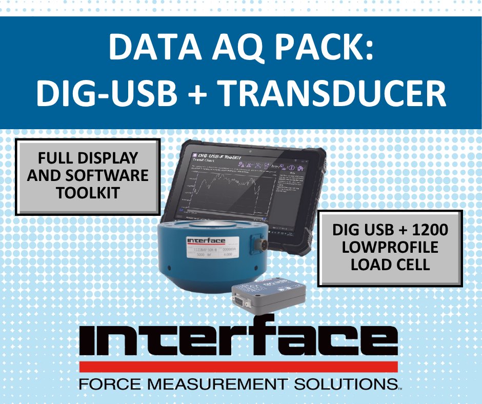 Connecting your Interface transducers to the DIG-USB Data AQ Pack will provide you with a convenient way to view the test results for your load cell or torque transducer. Learn more here. interfaceforce.com/interface-guid… Use with LowProfile® Load Cells, MRT and TS Torque Transducers.