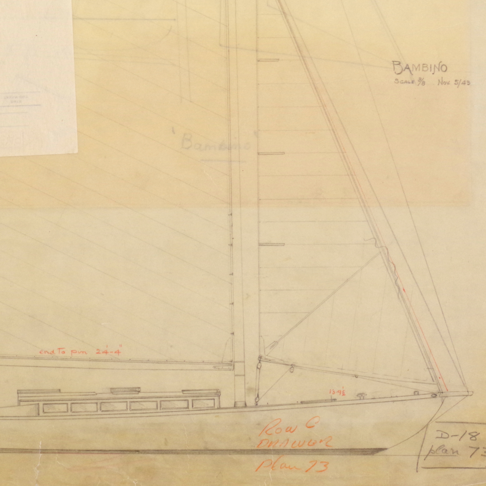 IYRSedu's tweet photo. Sail plans for Herreshoff’s 1904 sloop Bambino—still sailing today. Featuring 1943 &amp; 1960 drafts from Ratsey &amp; Lapthorn and Henry Nevins.
From the IYRS Maritime Library Sail Plan Collection.
Open Wed–Sat, 12–5
#herreshoff #vintageyachts #woodboats #oldboats https://t.co/NEeVZb4w37
