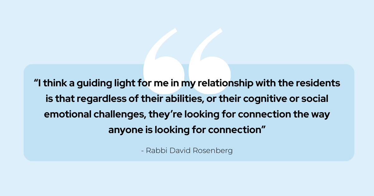 Rabbi David Rosenberg teaches Jewish learning classes at the adult living homes supported by JCFS. The residents content to their traditions through Jewish stories, videos, and music.

Read about residents finding connections in our 2025 Defining Moments: ow.ly/JVvy50WHS7A