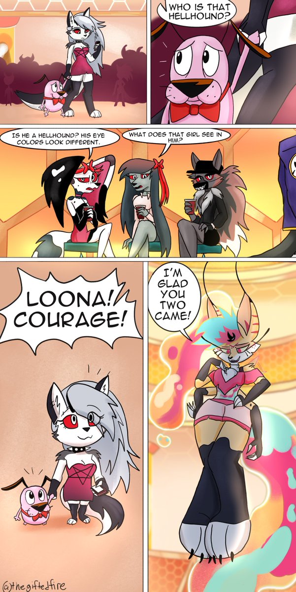 Courage x Loona Comic
Queen Bee’s Party Page 1
#HelluvaBossLoona #CourageTheCowardlyDog 
#HelluvaBossQueenBee #crossover #comic