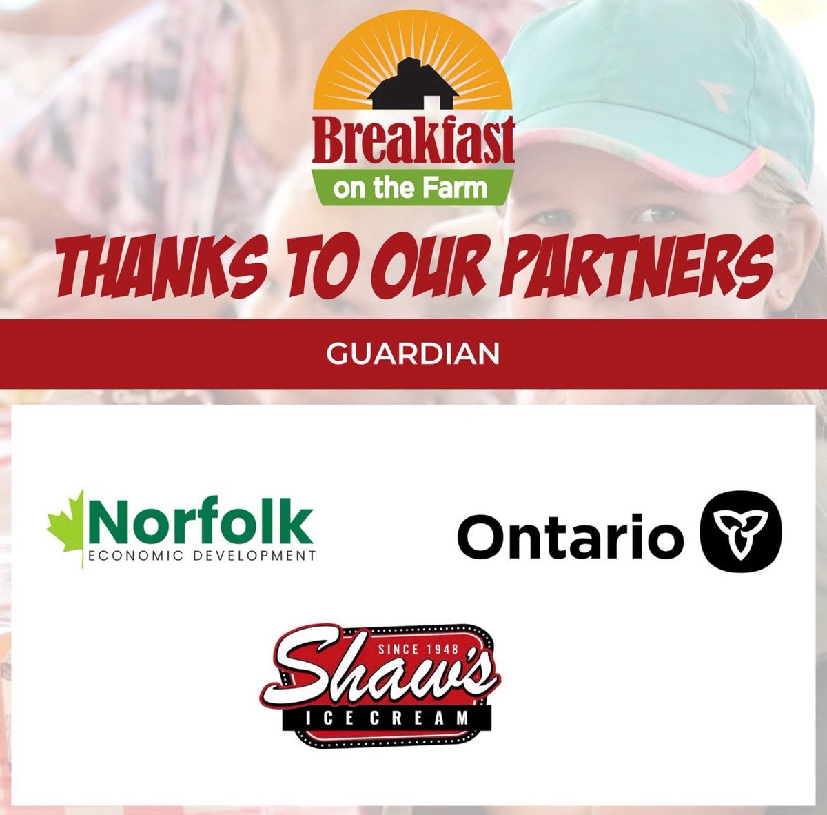 FarmFoodCareON's tweet photo. A big THANK YOU to our incredible Guardian partners!
Your leadership and unwavering support make Breakfast on the Farm – Norfolk County possible. 
🗓️ It’s almost here! Join us this Saturday, August 23
🎟️ Tickets are going fast — grab yours now: https://t.co/imNMPOmZkn
#FarmBKFST https://t.co/pcXZYYdOgH