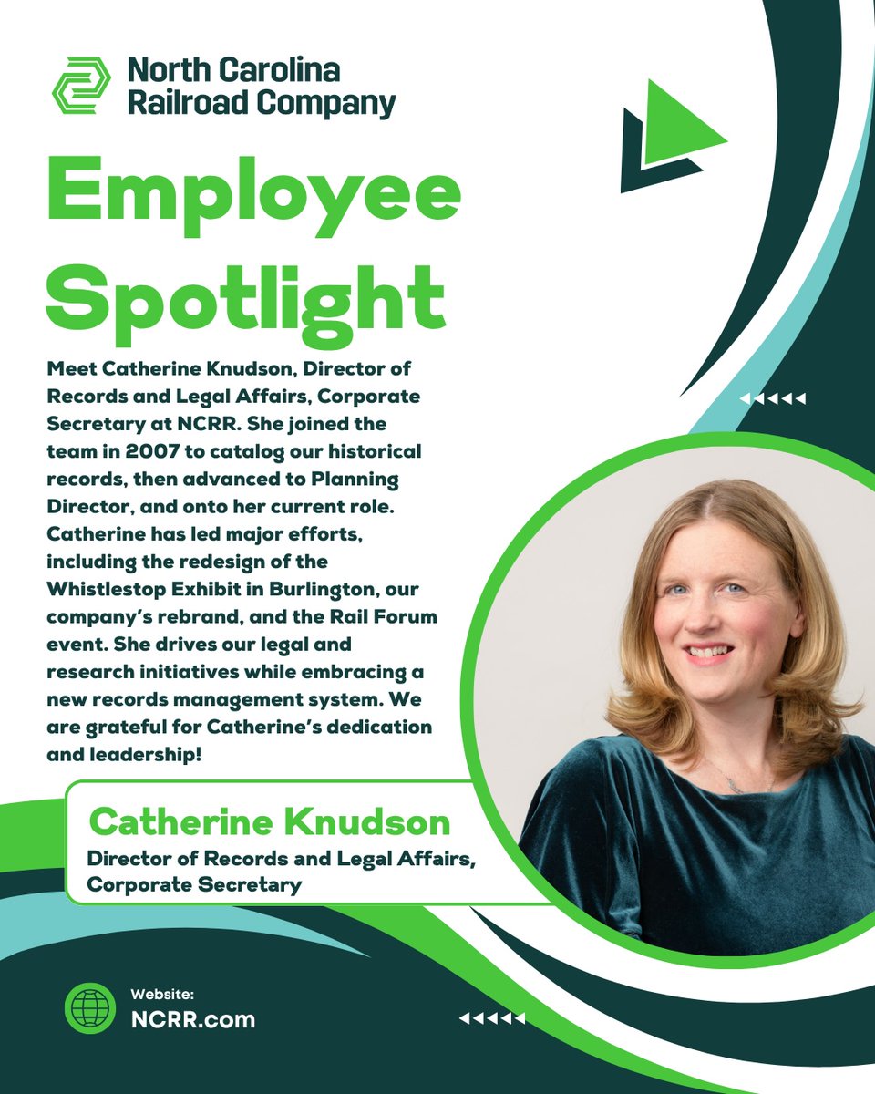 Meet Catherine Knudson, NCRR’s Director of Records and Legal Affairs. Since 2007, she’s helped preserve our history, lead research initiatives and support major projects like our rebrand. Thank you, Catherine, for your leadership. #ForeverInMotion