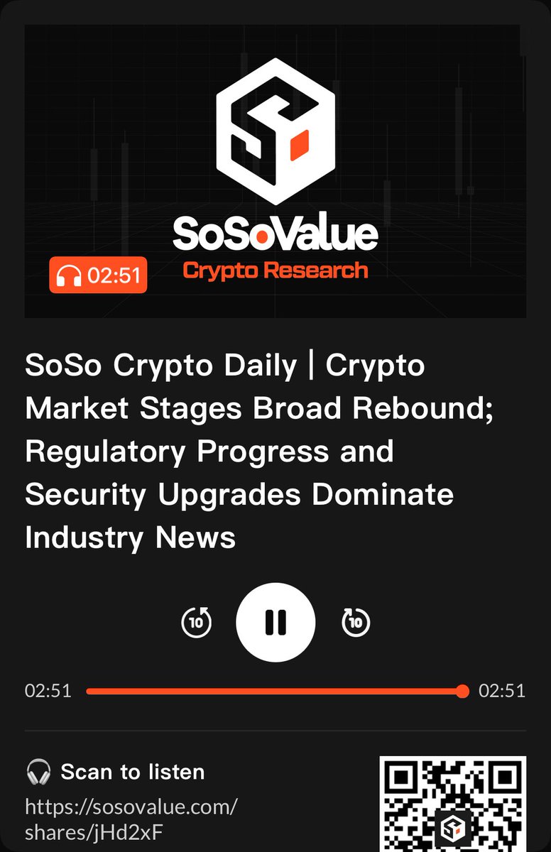 Ajakas01's tweet photo. SoSo Crypto Daily | Crypto Market Stages Broad Rebound; Regulatory Progress and Security Upgrades Dominate Industry News
🎧 Tap to listen｜Catch up on key market shifts and what’s really driving them: https://t.co/cGcTNtyyCh https://t.co/bkP1N7Liy8