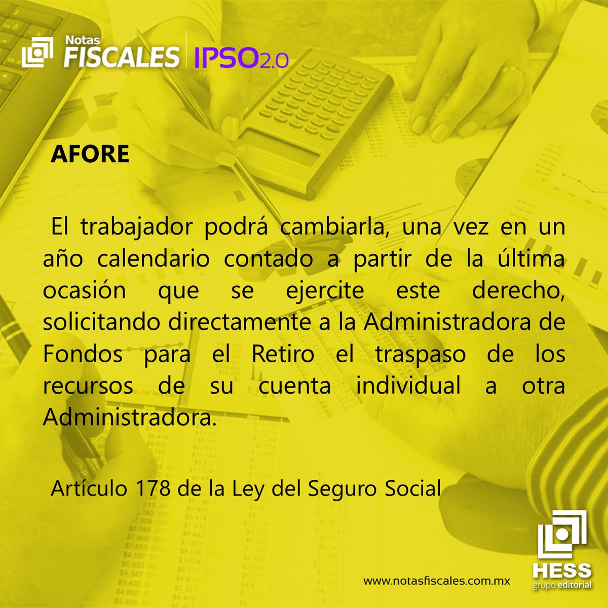 NotasFiscales's tweet photo. IPSO 2.0 | ¿Sabías que solo puedes cambiar de AFORE una vez al año?

Conocer estas reglas puede marcar la diferencia en la planeación financiera y en la asesoría a tus clientes.

#Fiscal #Contadores #NotasFiscales #IPSO #AFORE #SeguridadSocial #RevistaNotasFiscales https://t.co/3NKjcdX1Kf