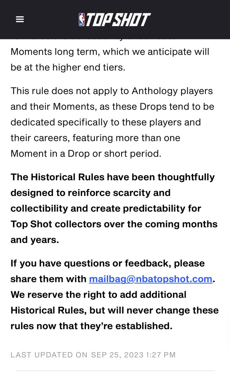 I coauthored Historical Rules with Matt and another member of the Top Shot team

It took 3-months with rounds of edits that were all reviewed, negotiated, and approved by every senior leader and exec at Top Shot 

Published 9/23/2023 

Dead on 8/20/2025