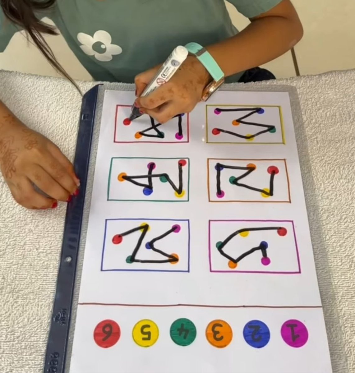A cool game for kids could be "Conecting the 🟣🔵🟠🟢🟡🔴"
You have to go from 1 to 6 following the correct colors on each board.