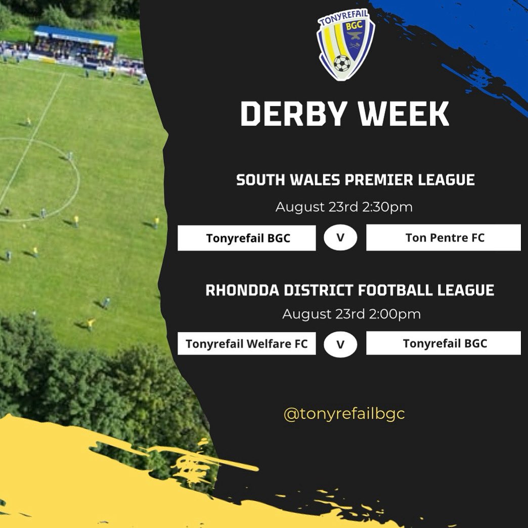 tonyrefailbgc's tweet image. It’s Derby week!!!! 💛💙 this weekend brings some exciting fixtures with our first team hosting Ton Pentre and the development taking a short trip to the Welfare good luck to both teams 💛💙⚽️