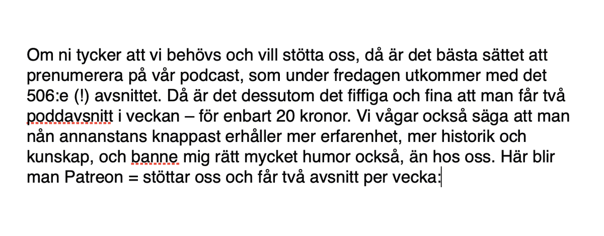 Prenumerant blir man här:
patreon.com/user?u=8719853