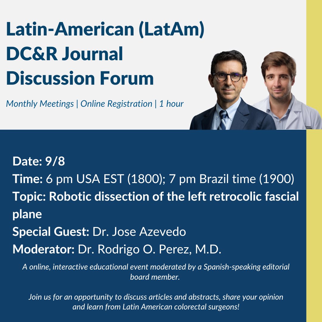 DCRjournal (@dcrjournal) on Twitter photo #DCRJournal LatAm regresa en septiembre. ¡Mira abajo para detalles y regístrate: bit.ly/3Jh7fTx
@leo708 <a href="/R_Perez_MD/">Rodrigo O Perez</a> <a href="/nlavellaneda/">Nicolas Avellaneda</a> <a href="/luciacolorectal/">Lucia Oliveira,MD,PhD</a> <a href="/svcp1986/">SVColoproctología</a> <a href="/PortalSBCP/">SBrasColoproctologia</a> <a href="/norbertgarciah1/">Norbert Garcia-Henriquez</a> <a href="/GaertnerWB/">Wolfgang Gaertner</a> <a href="/sainzhjc/">juan carlos sainz</a> <a href="/gopech/">Guillermo Perez Ch</a> <a href="/DrGarciaAguilar/">Julio Garcia Aguilar</a> <a href="/juliomayol/">Julio Mayol</a> <a href="/AntoniodeLacy/">Antonio de Lacy</a> #DCRJournal LatAm regresa en septiembre. ¡Mira abajo para detalles y regístrate: bit.ly/3Jh7fTx
@leo708 <a href="/R_Perez_MD/">Rodrigo O Perez</a> <a href="/nlavellaneda/">Nicolas Avellaneda</a> <a href="/luciacolorectal/">Lucia Oliveira,MD,PhD</a> <a href="/svcp1986/">SVColoproctología</a> <a href="/PortalSBCP/">SBrasColoproctologia</a> <a href="/norbertgarciah1/">Norbert Garcia-Henriquez</a> <a href="/GaertnerWB/">Wolfgang Gaertner</a> <a href="/sainzhjc/">juan carlos sainz</a> <a href="/gopech/">Guillermo Perez Ch</a> <a href="/DrGarciaAguilar/">Julio Garcia Aguilar</a> <a href="/juliomayol/">Julio Mayol</a> <a href="/AntoniodeLacy/">Antonio de Lacy</a>