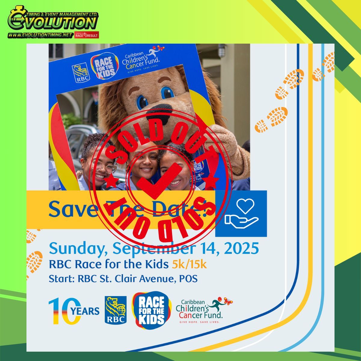 EvolutionTimeTT's tweet image. The RBC Race for the Kids 2025 is sold out, online and in person registration has closed. Thank you to everyone who has once again supported the RBC  Caribbean Children’s Cancer Fund. You can donate here: …race-for-the-kids.evolutiontiming.net 
#evolutiontiming #10years #RBCRacefortheKidsTT