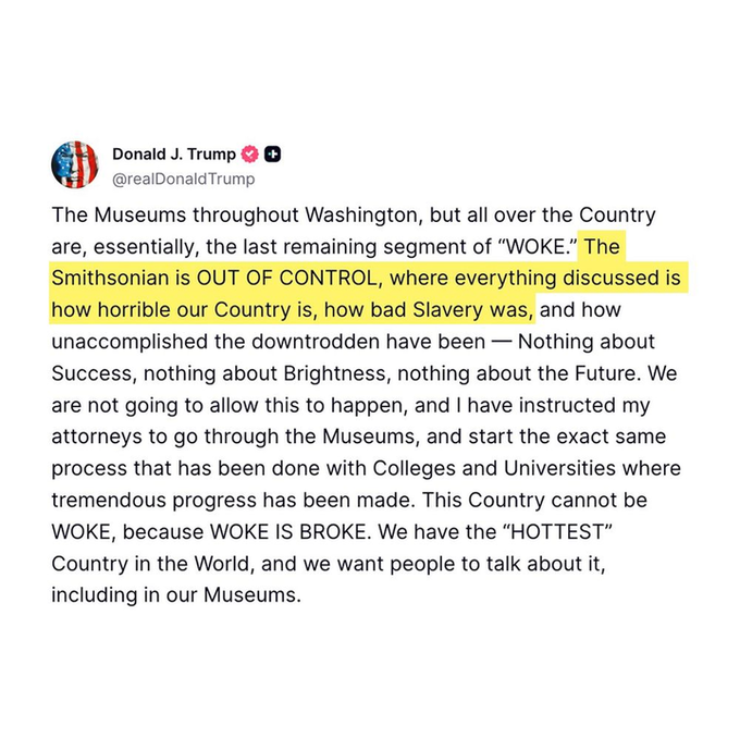 TheBlackChannel's tweet photo. 🚫Donald Trump says if you REMOVE the statues of slaveowners you're "woke" because you're REMOVING history.
But when history museums tell the story of those slaveowners he demands they REMOVE history.

So, they admit you're "woke" if you don't WORSHIP whiteness https://t.co/JZGj7Nmfud