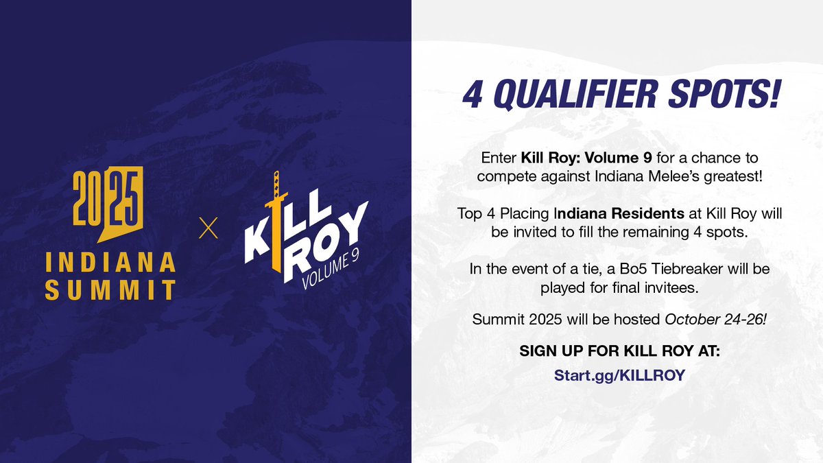 We proudly announce our partnership with Indiana Summit 2025, run by <a href="/MasonC1313/">Mason Corbin</a> and <a href="/Bullet_Blitz/">Brandon Freeman</a>! 
 
The Top 4 placing competitors who are currently Indiana Residents will receive an invite to the event on October 24-26, where they will compete against the best in the state! ⬇️