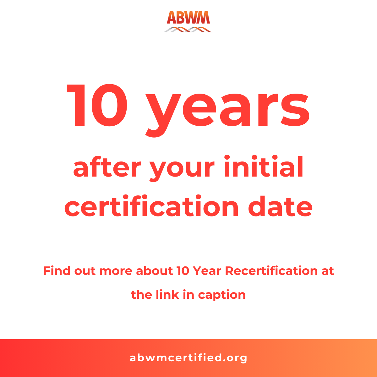abwmcertified's tweet image. To learn more about the 10-Year Recertification, please visit: abwmcertified.org/certification-…

Be sure to check back next week for another FAQ!

 #ABWM #HealthcareProfessionals #StayCertified