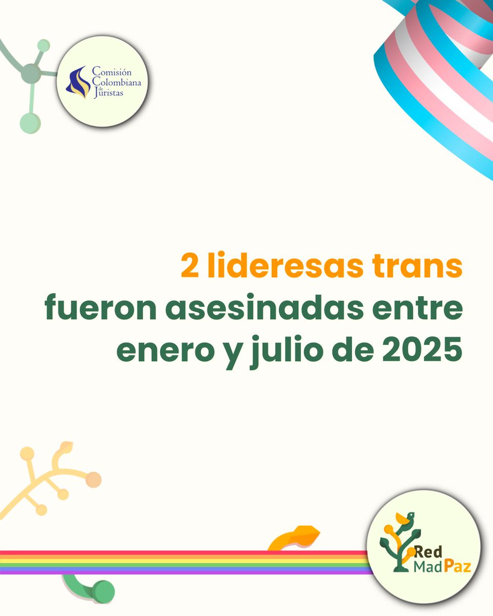 #RedMadPaz La violencia estructural que vulnera los derechos de las personas trans también golpea a sus lideresas.  

Consulta el listado y la infografía que analiza la violencia contra personas defensoras, y líderes/as sociales aquí👇: 

coljuristas.org/nuestro_quehac…